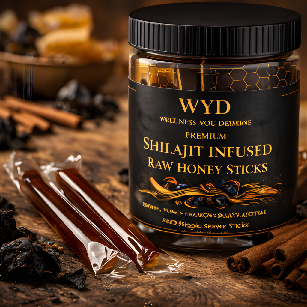 WYD Premium Shilajit Infused Raw Honey Sticks — Energy & Vitality (30 Pack)
