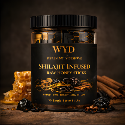 WYD Premium Shilajit Infused Raw Honey Sticks — Energy & Vitality (30 Pack)