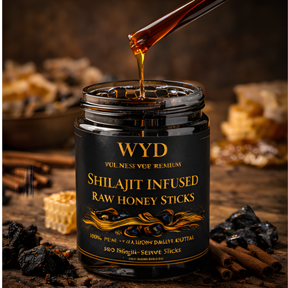 WYD Premium Shilajit Infused Raw Honey Sticks — Energy & Vitality (30 Pack)
