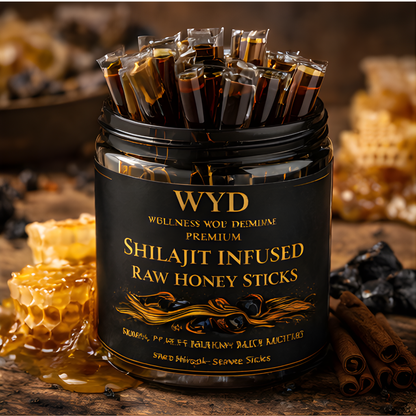 WYD Premium Shilajit Infused Raw Honey Sticks — Energy & Vitality (30 Pack)