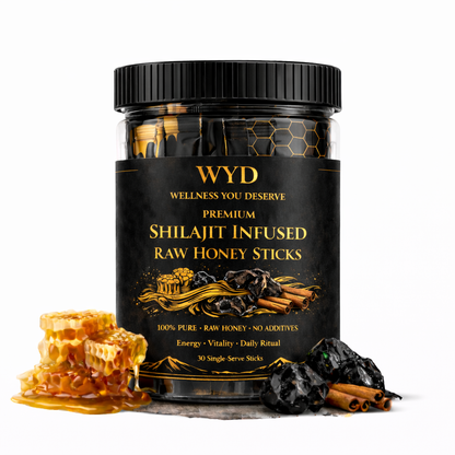 WYD Premium Shilajit Infused Raw Honey Sticks — Energy & Vitality (30 Pack)