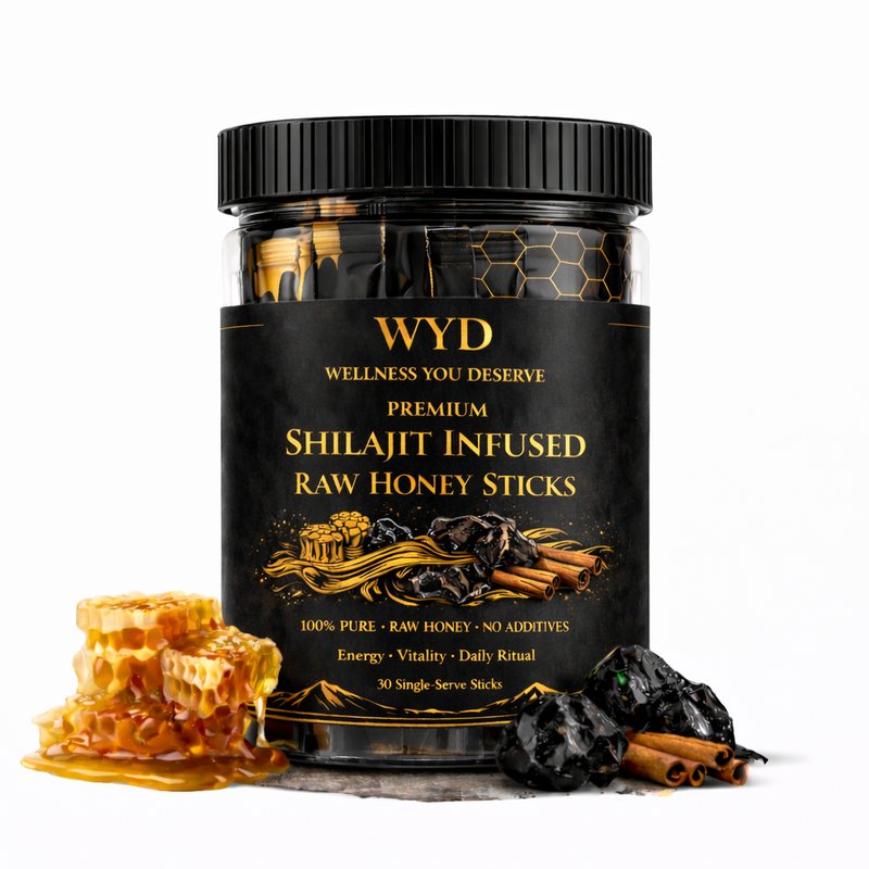 WYD Premium Shilajit Infused Raw Honey Sticks — Energy & Vitality (30 Pack)